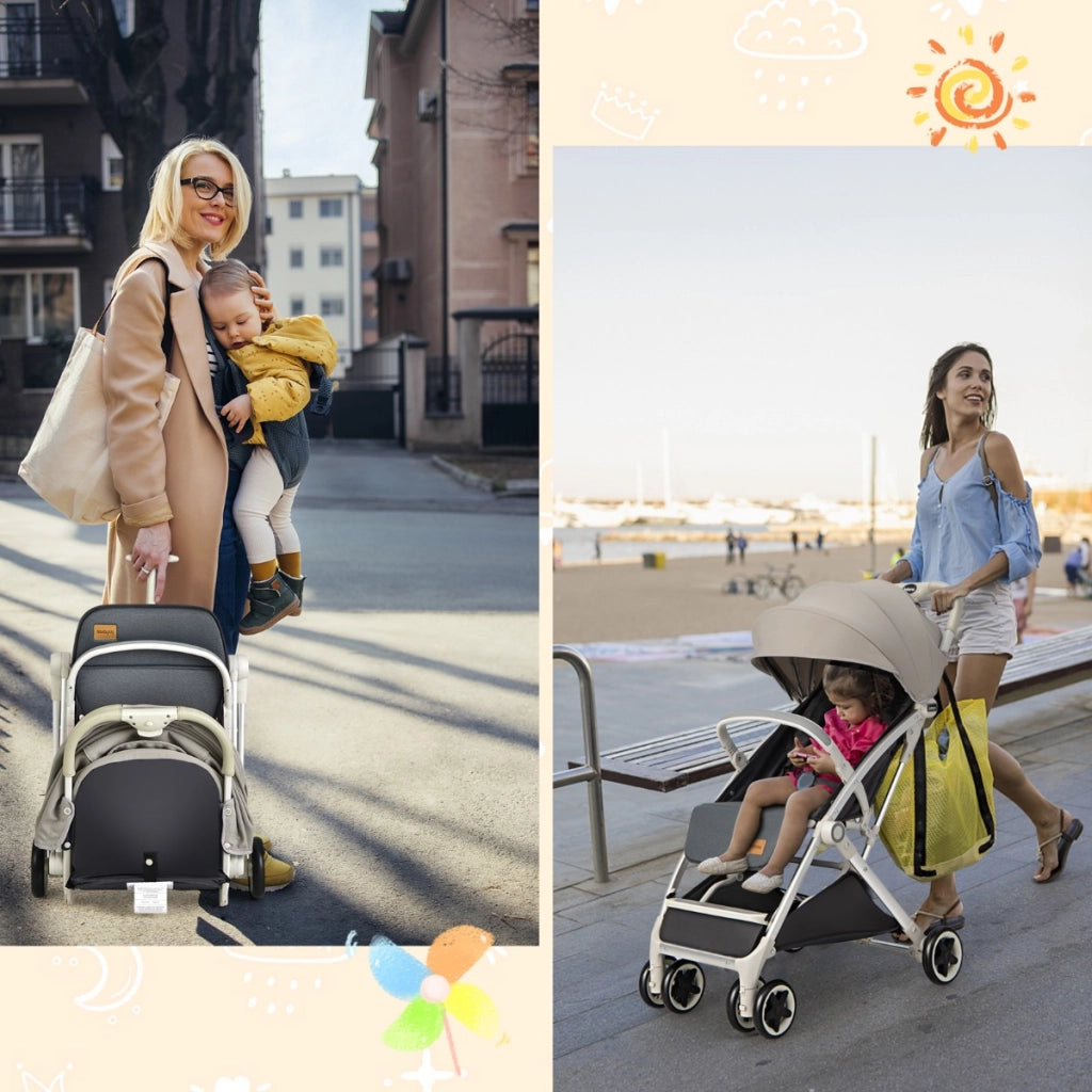 Passeggino leggero per bambini con capottina reclinabil schienale regolabile, Passeggino da viaggioe pieghevole Grigio-Passeggini per bimbi