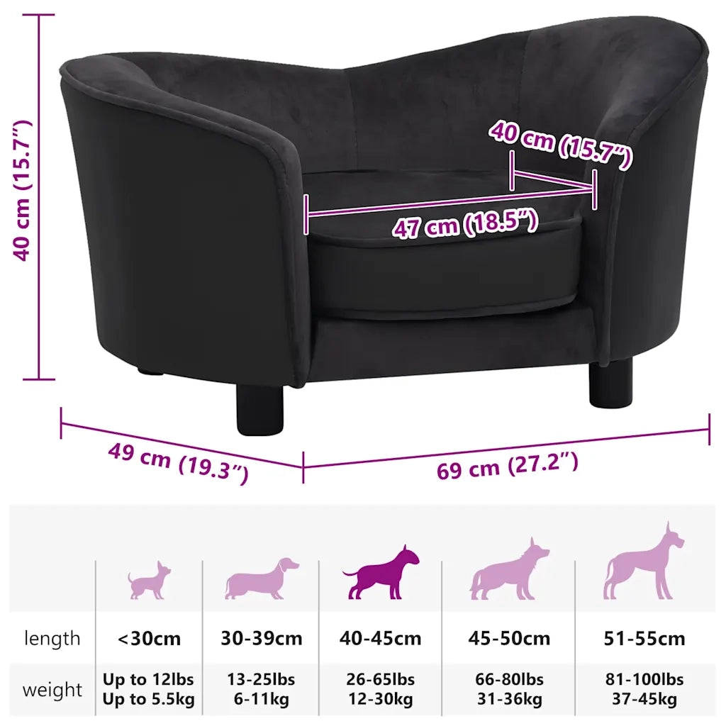 Divano per Cani-Sofa per animali domestici-Divanetto Nero 69x49x40 cm in Peluche e Similpelle