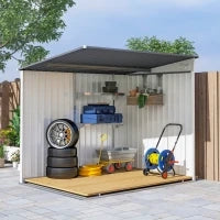 Capanno Attrezzi in Metallo 1.5x2m con Base, Porta Scorrevole e Tetto Inclinato, Bianco