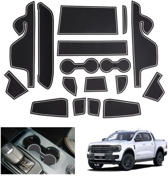Accessori per Ford Ranger T9 2023 2024 2025 (Sistema di Frizione Elettronica) Mattonelle Antiscivolo, Ranger Raptor Wildtrak Mattonelle Antiscivolo in Gomma, Pannello di Console Centrale Deurnaad, Accessori per Ford Ranger 2024 (Bianco)