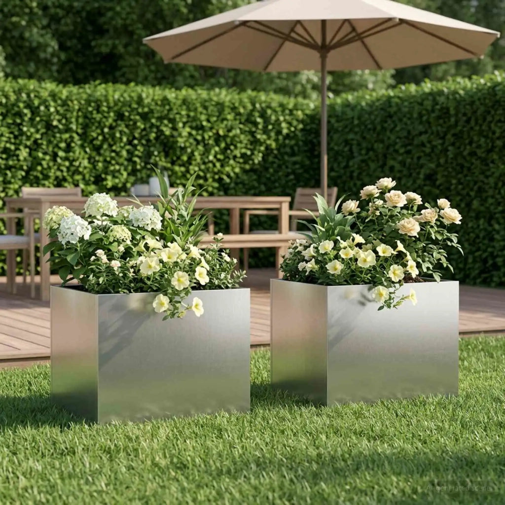 Vaso da giardino 2 pz Argento 40 x 30 x 30 cm Acciaio Inox 8005199
