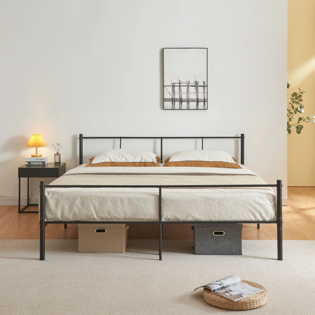 Letto Matrimoniale Laos con Materasso 180x200 cm Letto in Acciaio con Testiera e Pediera - Nero [en.casa]
