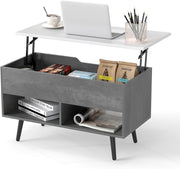 Tavolino da Salotto con Superficie Sollevabile, Tavolino da Caffè Moderno con Scompartimento Nascosto e 2 Ripiani, Ideale per Salone, Ufficio e Sala Riunioni (Grigio)