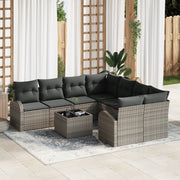 Set Divano da Giardino 9 Pezzi con Cuscini Grigio Polyrattan