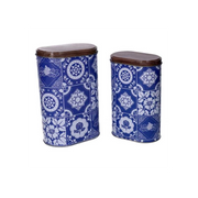 Scatola metallo mandala 1-2 blu ovale cm 13,4x8,6h20,3