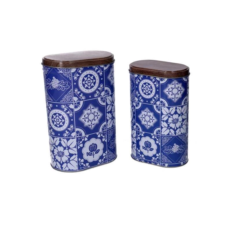 Scatola metallo mandala 1-2 blu ovale cm 13,4x8,6h20,3