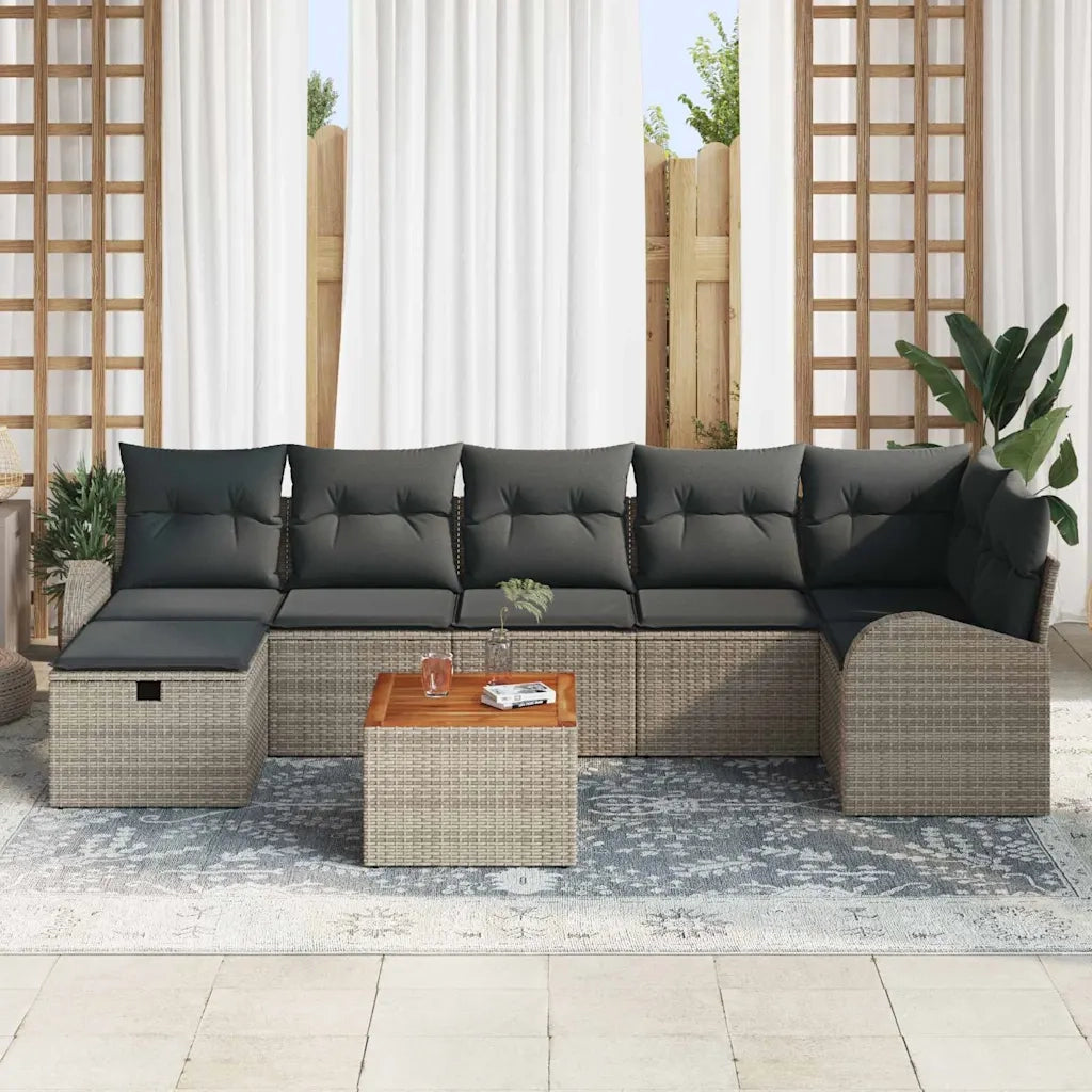 Set Divano da Giardino con cuscino 8 pcs Grigio Poly Rattan