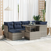 Set Divani da Giardino 7pz con Cuscini Grigio Polyrattan Acacia