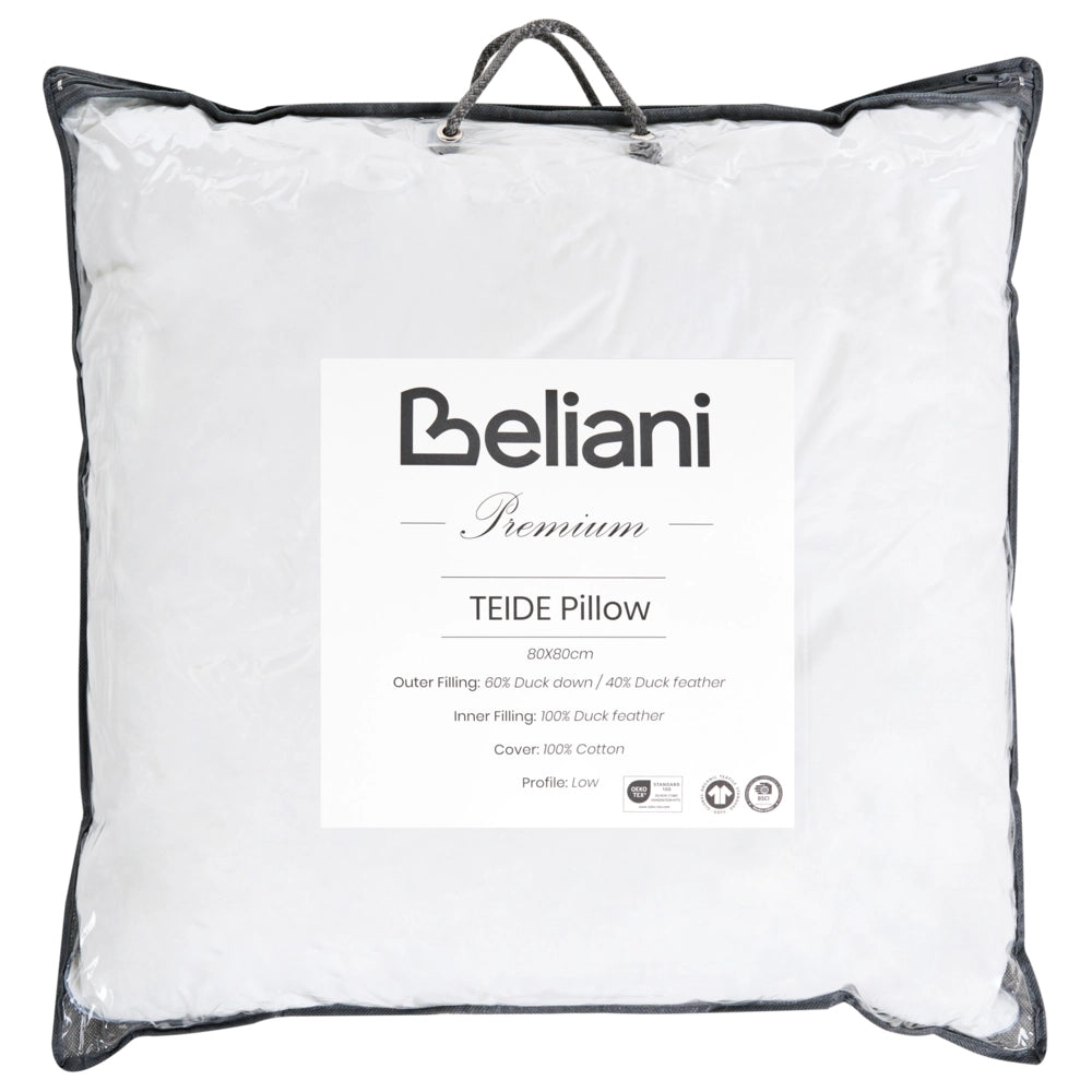 Cuscino basso a triplo scomparto Rivestimento in cotone premium Imbottitura in piuma d'oca Imbottitura in piuma Bianco 80 x 80 cm Teide