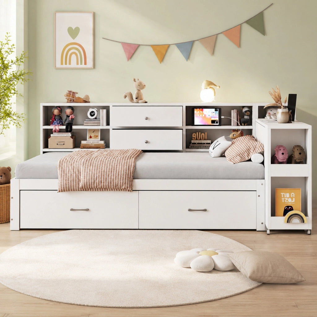 Letto singolo multifunzione 90x200 cm bianco con scrivania