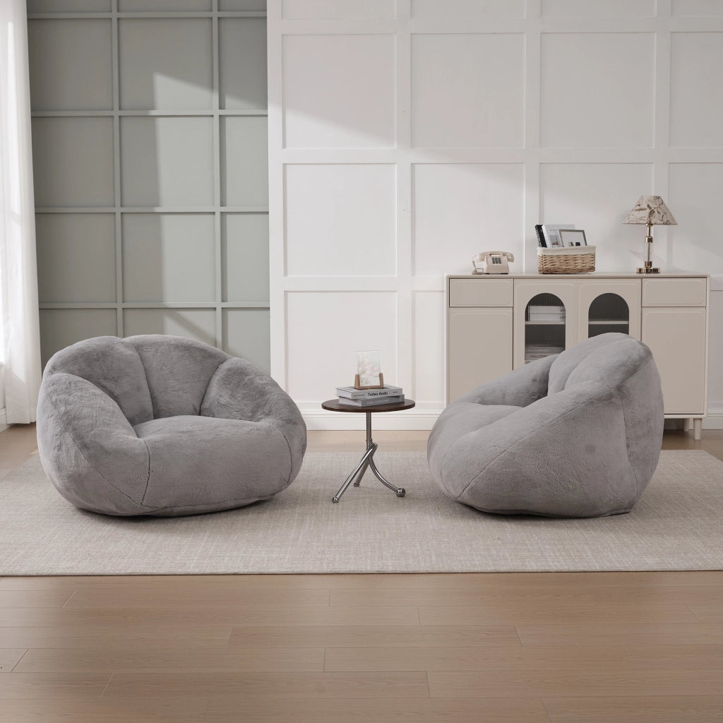 OKWISH Poltrona Pouf in Pelliccia Sintetica, Design Avvolgente con Base Antiscivolo e Imbottitura in Schiuma, Grigio Chiaro