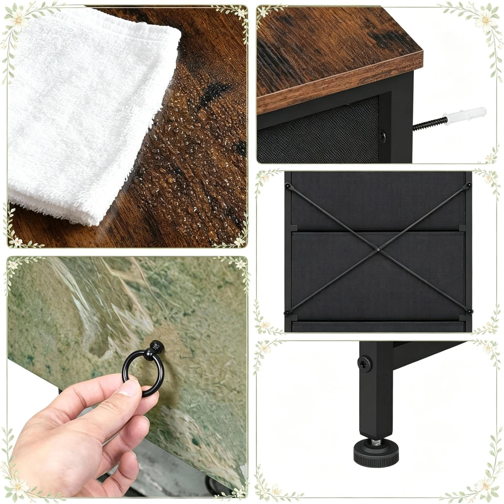 Cassettiera a 4 cassetti in metallo e legno, stile vintage, per ingresso e camera da letto, marrone, 45 × 30 × 94,5 cm