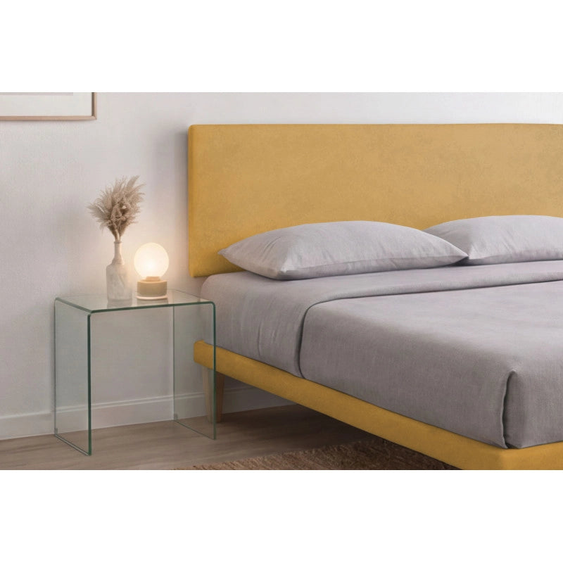 Letto imbottito Letto Matrimoniale alla Francese 140x190 cm Flat - Con rete,Microfibra,Ocra