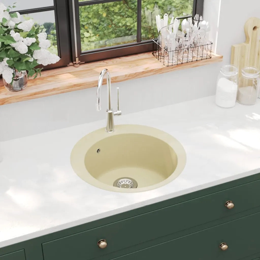 Lavello da Cucina in Granito Vasca Singola Tonda Beige CFW7628382