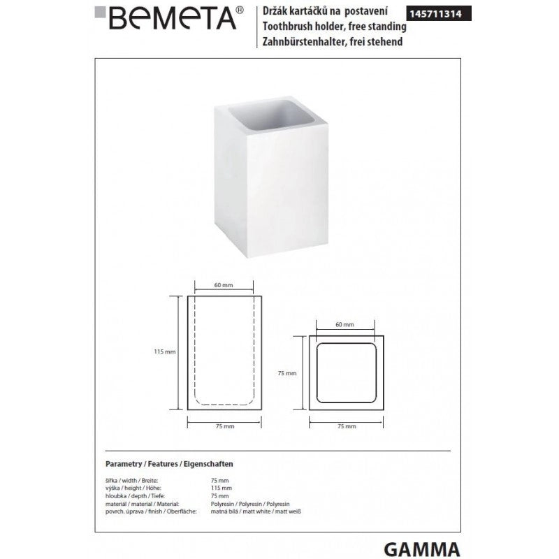 Portaspazzolino da Banco GAMMA in Resina Bianco Opaco 11,5 x7,5 x7,5 cm