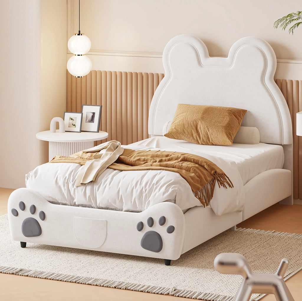 Letto imbottito per bambini a forma di orso 90x200 cm; bianco