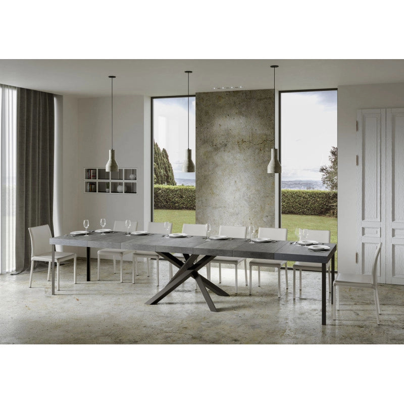 Tavolo allungabile 120/380x90 cm Volantis Premium telaio Antracite - Cemento
