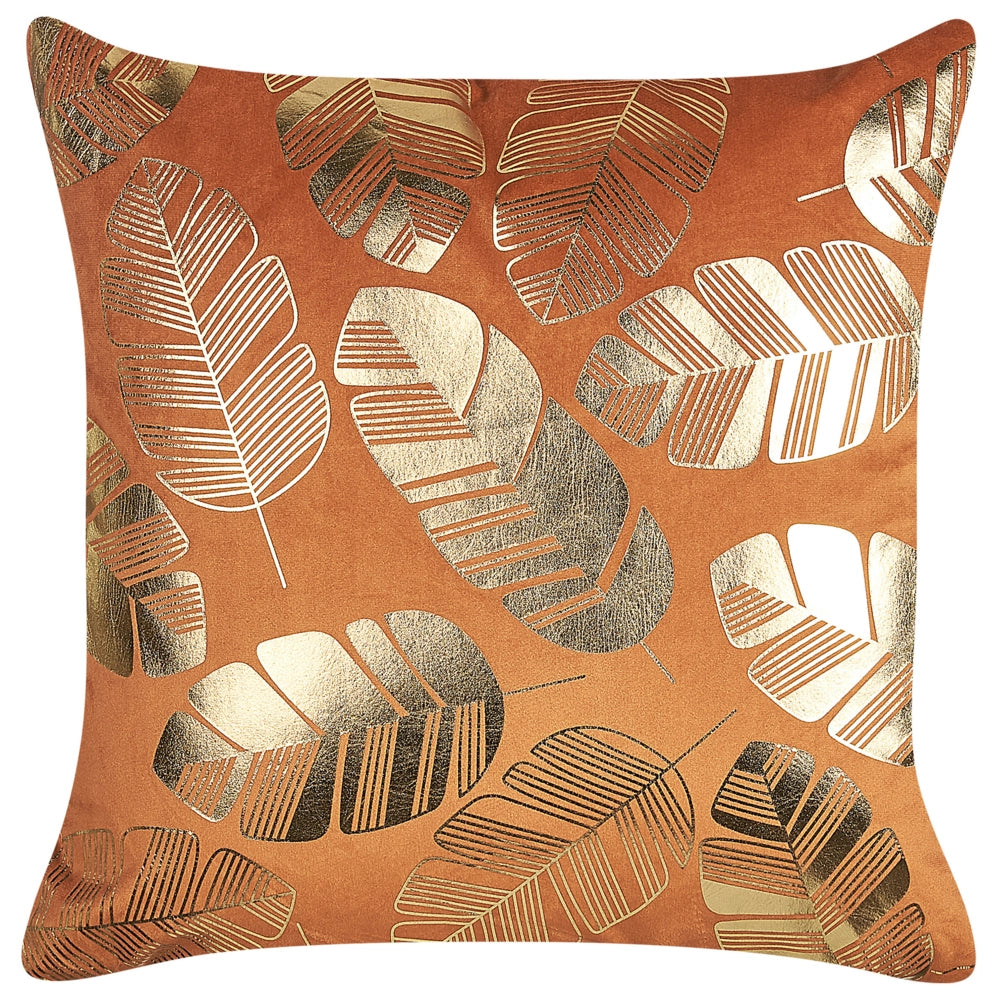 Set di 2 cuscini decorativi velluto arancione 45 x 45 cm Foglia d'oro stampa Accessori arredo glamour