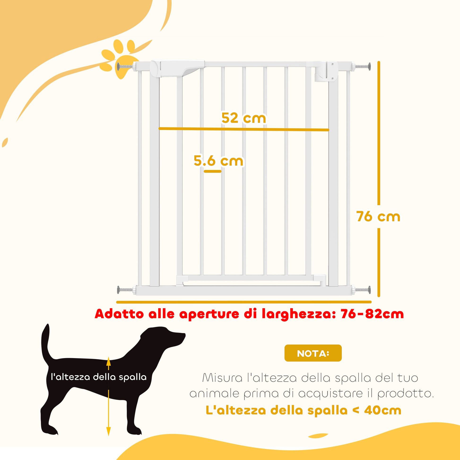 Cancello di Sicurezza per Bambini e Animali 76-82x76 cm Chiusura Automatica e Montaggio a Pressione Bianco