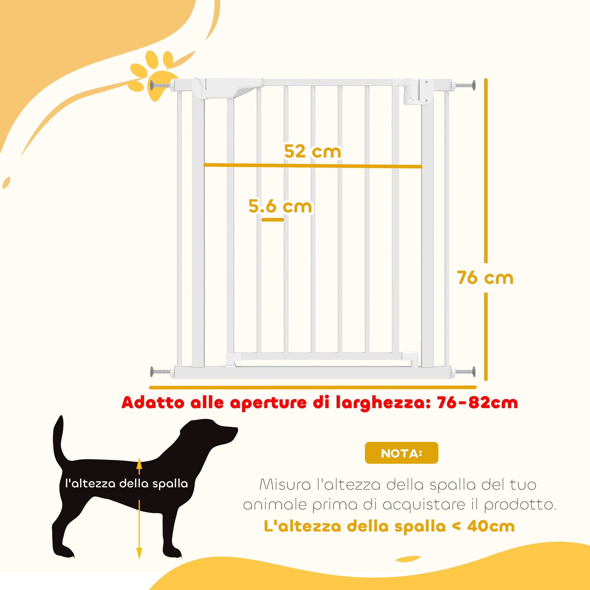 Cancello di Sicurezza per Bambini e Animali 76-82x76 cm Chiusura Automatica e Montaggio a Pressione Bianco