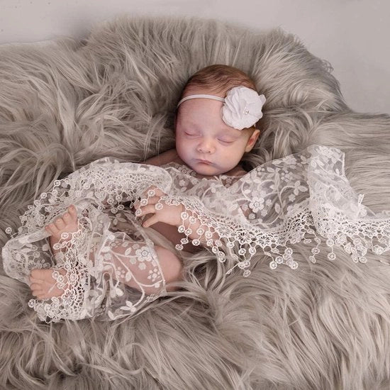 Set di Fotografia per Neonati - 3 pezzi di Accessori per Foto di Bambini con Coperta Plush, Sciarpa e Benda per la Testa