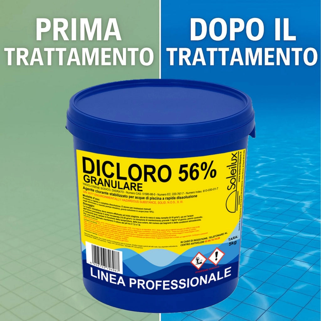Dicloro Cloro Granulare 56% Rapido per Piscina - 10 kg, Dicloro Stabilizzato
