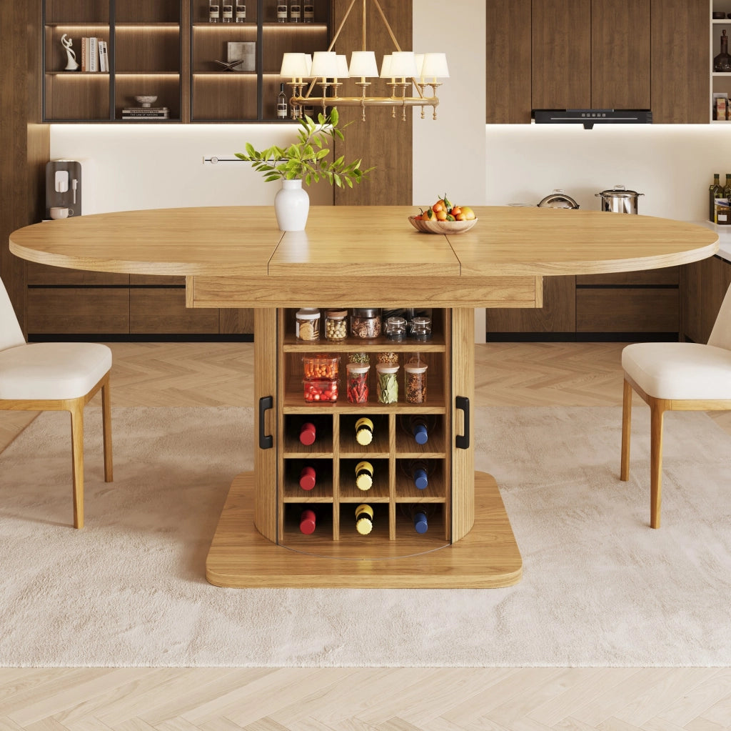 Tavolo da pranzo allungabile con vano contenitore, MDF e metallo