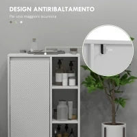 Mobiletto Bagno con 3 Ripiani Aperti e Armadietto a un'Anta con Mensola Regolabile, 53x30x80cm, Bianco