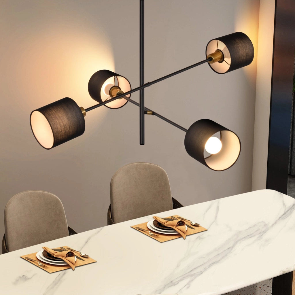 Lampada a sospensione ZMH metallo 4 Luci nero E14 retr¨° paralume per sala da pranzo soggiorno diametro 85 cm