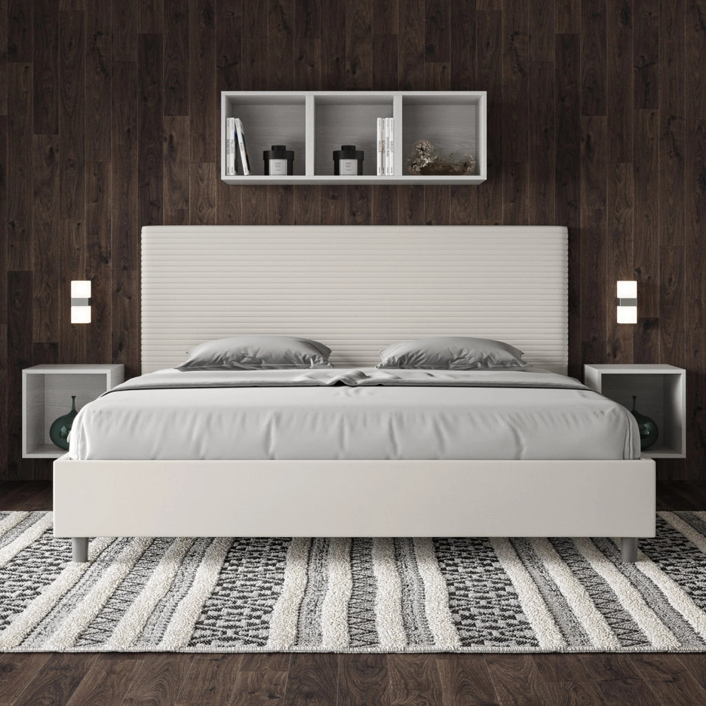 BS COM Letto con rete imbottito 180x210 similpelle bianco