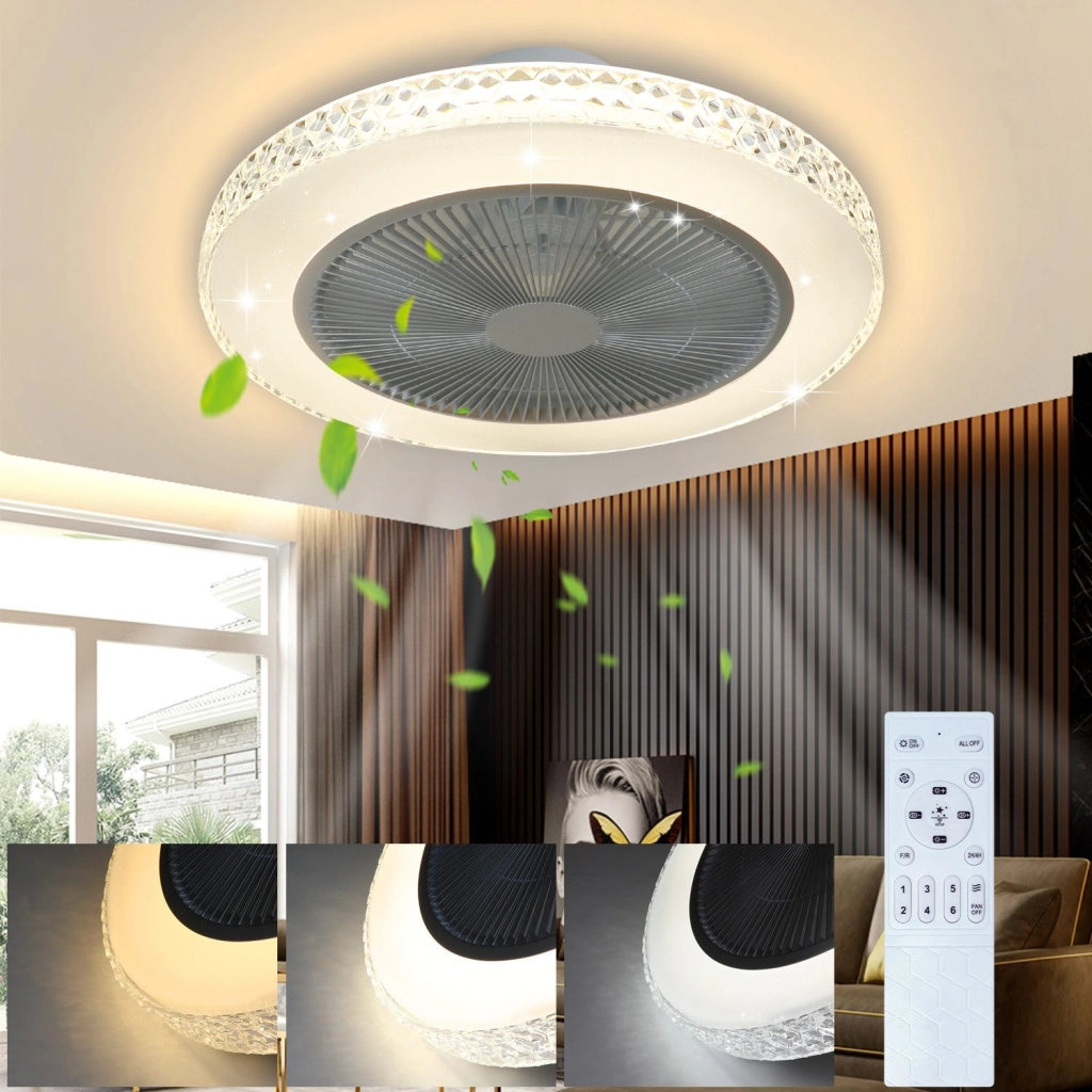 ZMH Ventilatore da soffitto con luce e telecomando ventilatore a tempo Crystal Bedroom