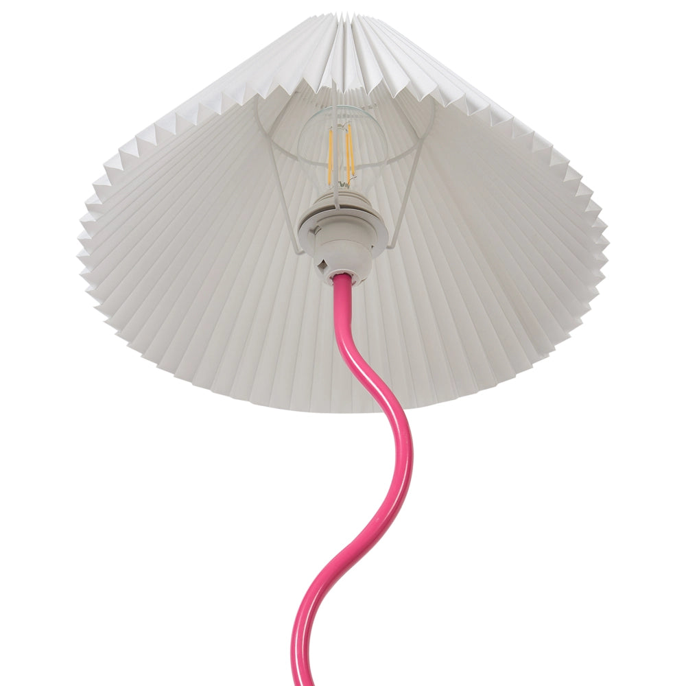 Lampada da terra Base metallica bianca e rosa Paralume plissettato in plastica Stile retrò vintage