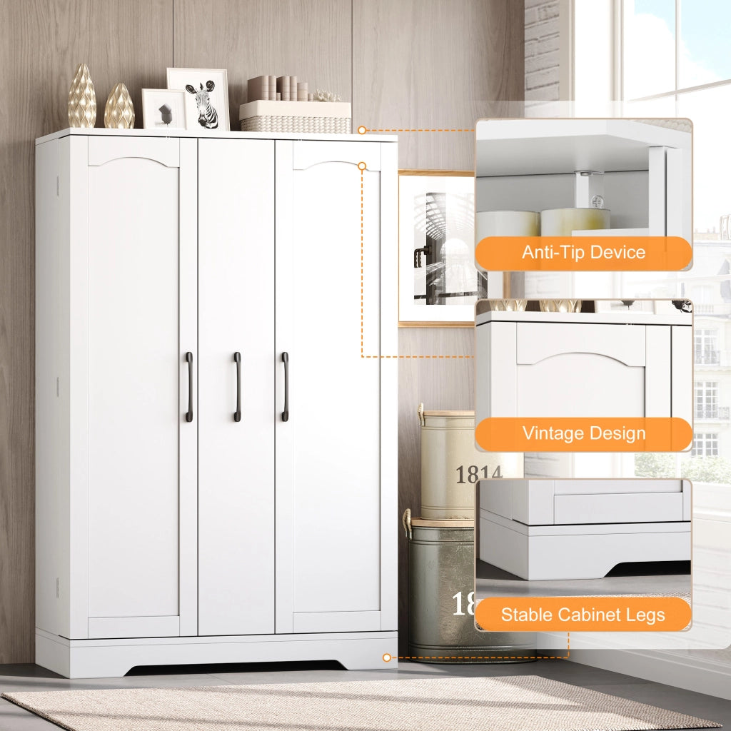 Credenza da cucina con 2 ante, 4 ripiani e vani regolabili, per cucina e soggiorno, in MDF, bianco, 120 × 78 × 35 cm