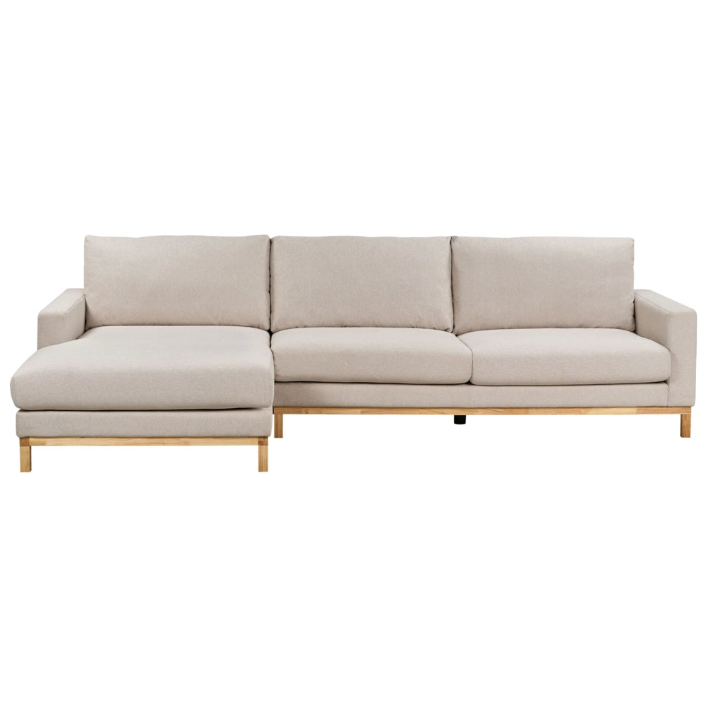 Divano angolare destro Tappezzeria in poliestere beige Gambe in legno Elegante