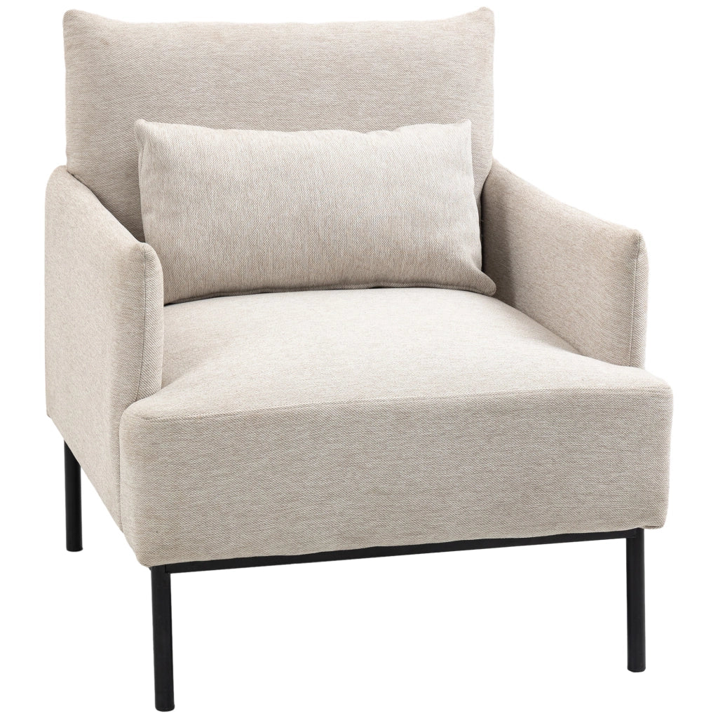 EasyComfort Poltrona Moderna d'Arredo con Cuscino Extra, in Tessuto Effetto Lino e Acciaio, 73x81x82 cm, Bianco Crema