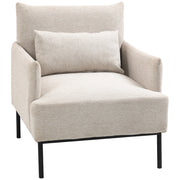 EasyComfort Poltrona Moderna d'Arredo con Cuscino Extra, in Tessuto Effetto Lino e Acciaio, 73x81x82 cm, Bianco Crema
