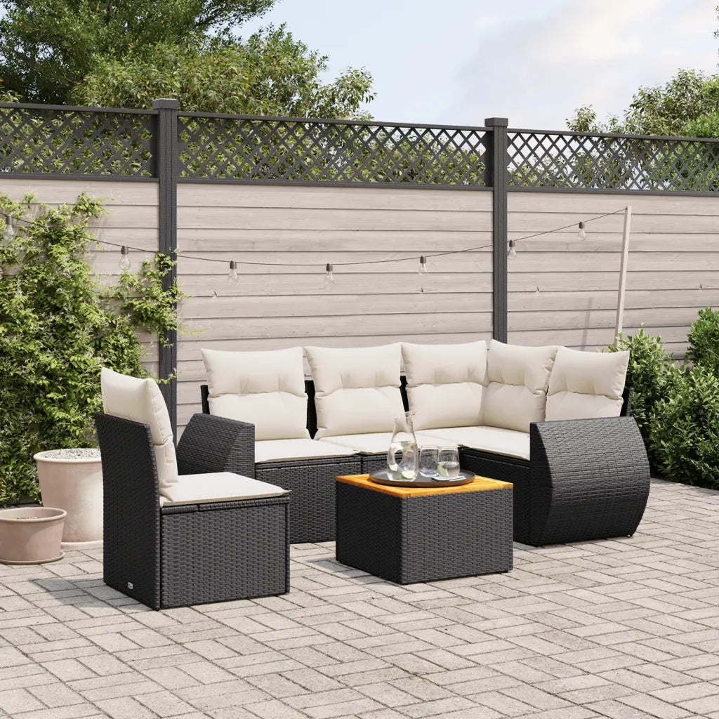 Set Divano da Giardino 6 pz con Cuscini Nero in Polyrattan