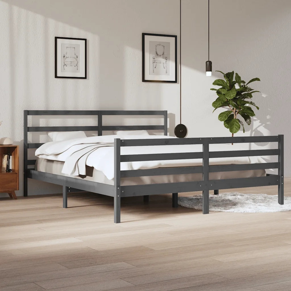 Giroletto-Struttura Letto Grigio in Legno Massello di Pino 200x200 cm 751138