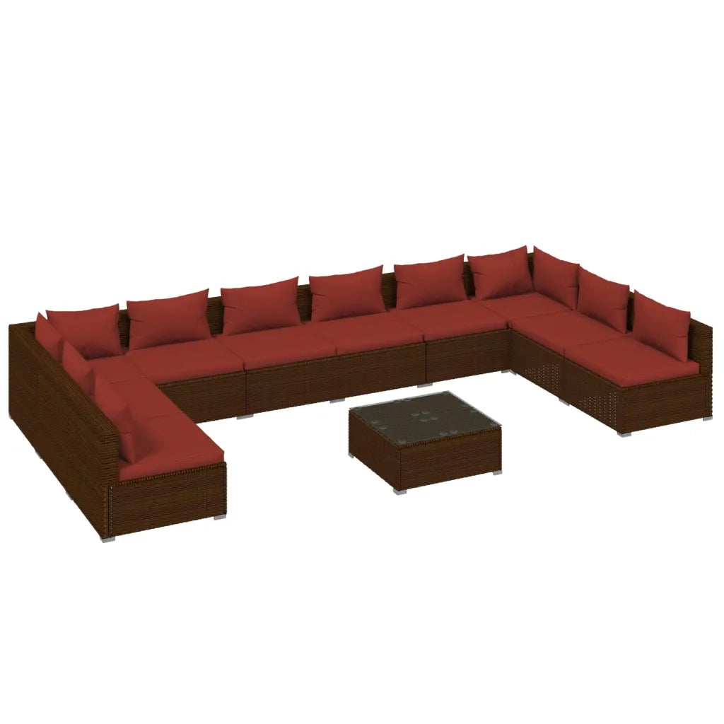 Set Divani da Giardino 11 pz con Cuscini in Polyrattan Marrone cod mxl 35190