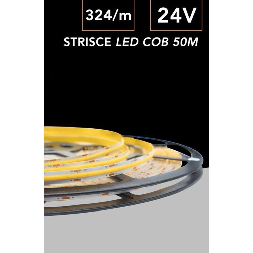 Trade Shop - Striscia Led Cob Luce 4000k 6500k 3000k Bobina 50 Mt 24v Smd 500w 8 Mm Cob-50m-324 -