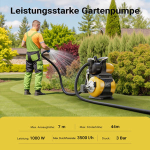 Autoclave con serbatoio uso domestico a membrana, 19 l, 1000 W, pompa per acqua automatica da 3500 l/h con pressostato e prefiltro, prevalenza 44 m, profondità di aspirazione di 8 m