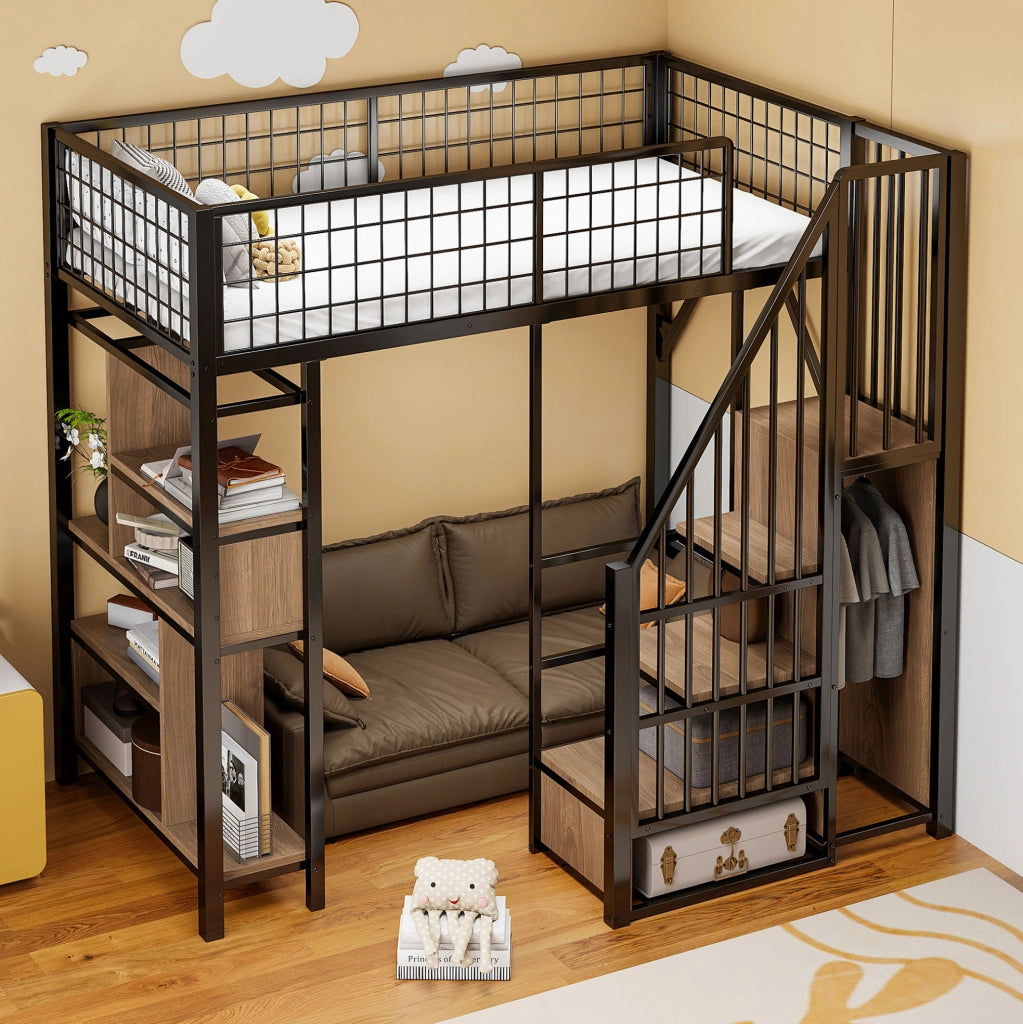 Letto a soppalco 90x200 cm con scala contenitore nero