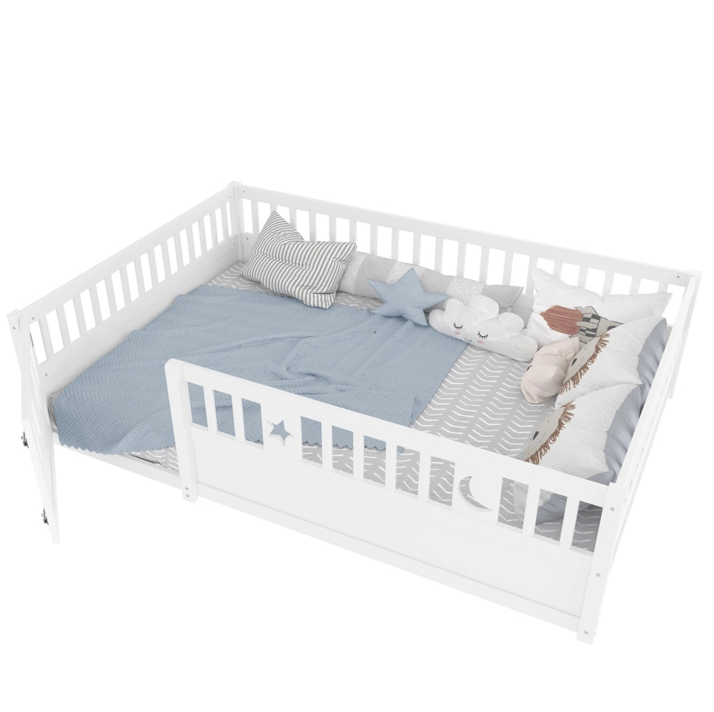 Letto per bambini con sponde di sicurezza e decorazione luna e stelle, 140 x 190 cm, bianco