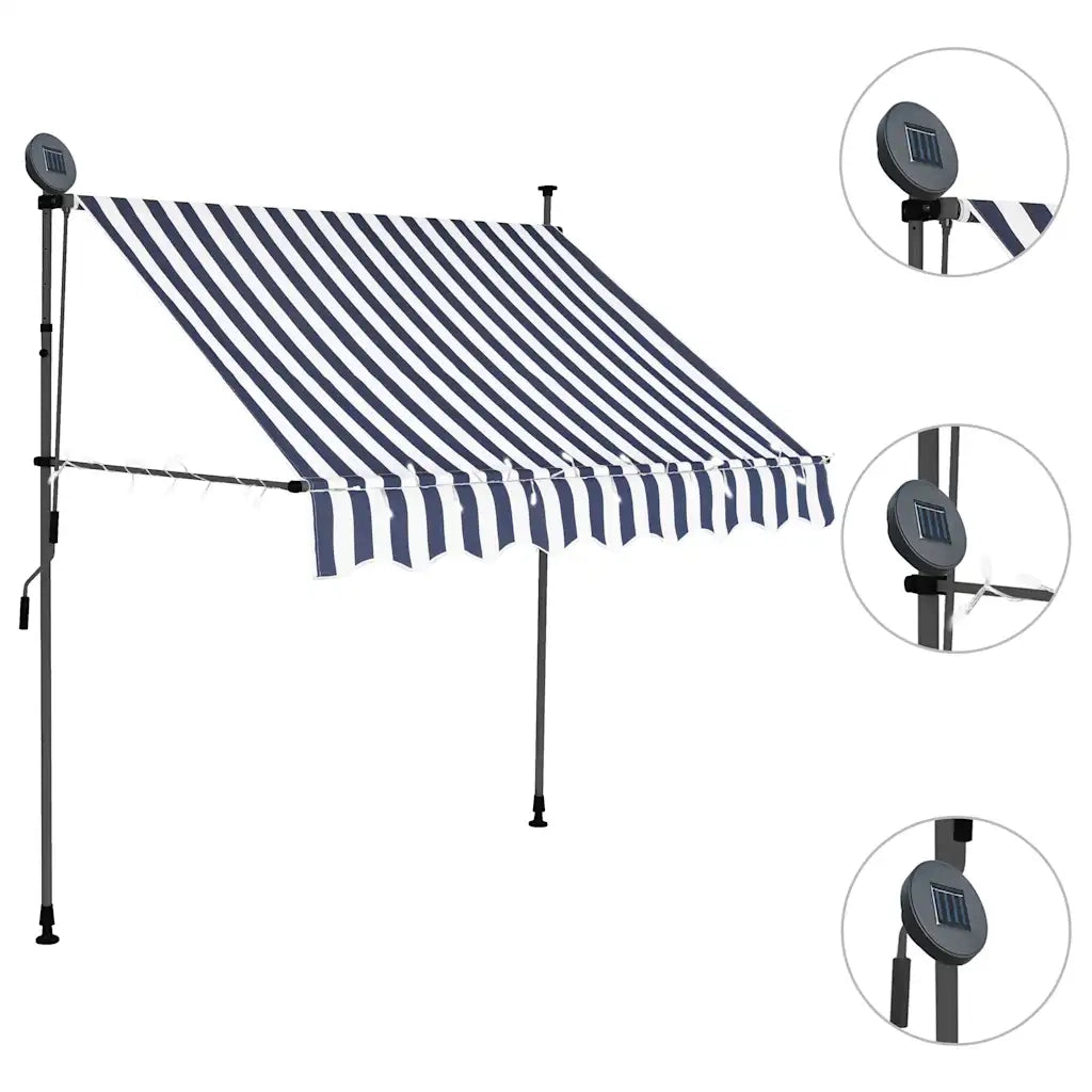 Tenda da Sole Retrattile Manuale con LED-Tenda parasole per Patio 200 cm Blu e Bianca