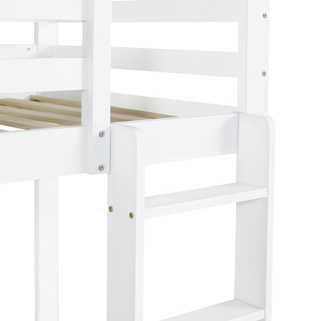 Letto a castello bianco 90x200 cm in legno con cassetti e ripiano
