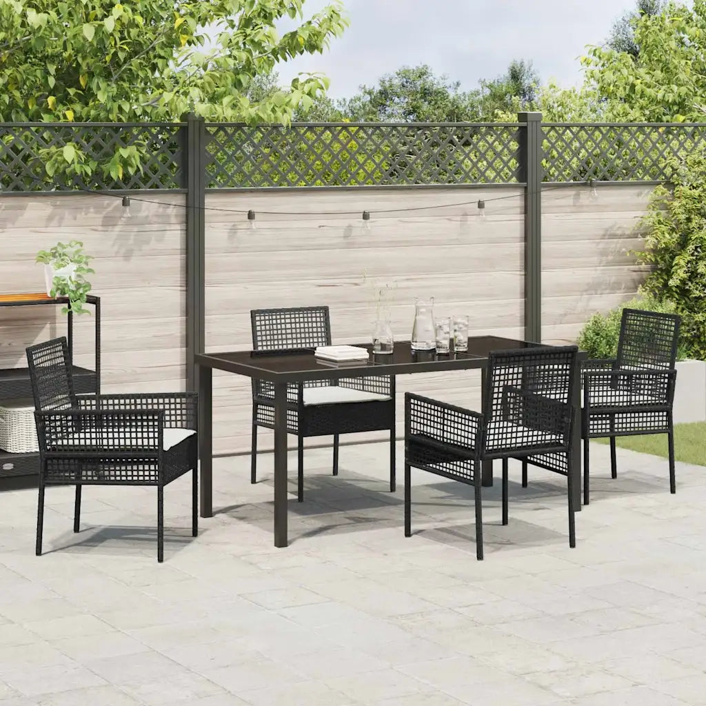 Set da Pranzo per Giardino con cuscino 5 pcs Nero polyrattan 3379866