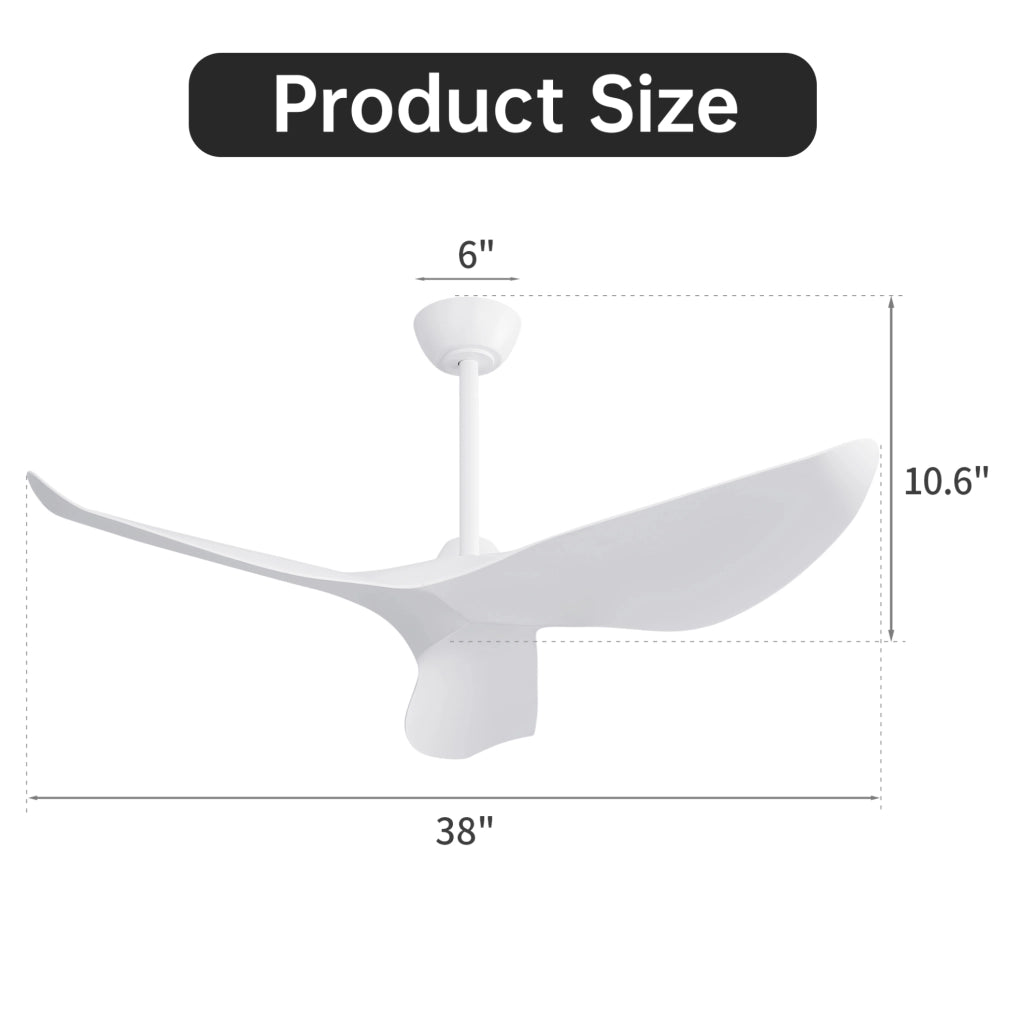 Ventilatore da soffitto 96 cm reversibile con telecomando e timer in ABS bianco opaco
