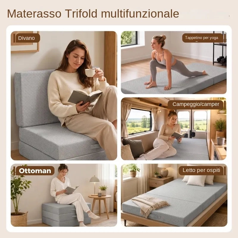 Materasso Pieghevole in Memory Foam Gel con Fodera Lavabile 90x200x15 cm; Grigio Chiaro