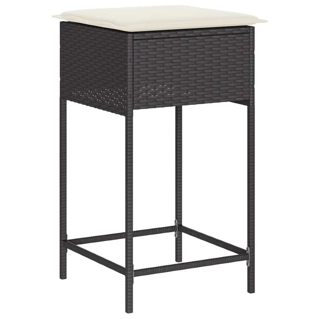 Sgabelli da Bar con Cuscini 2 pz Neri in Polyrattan 368317