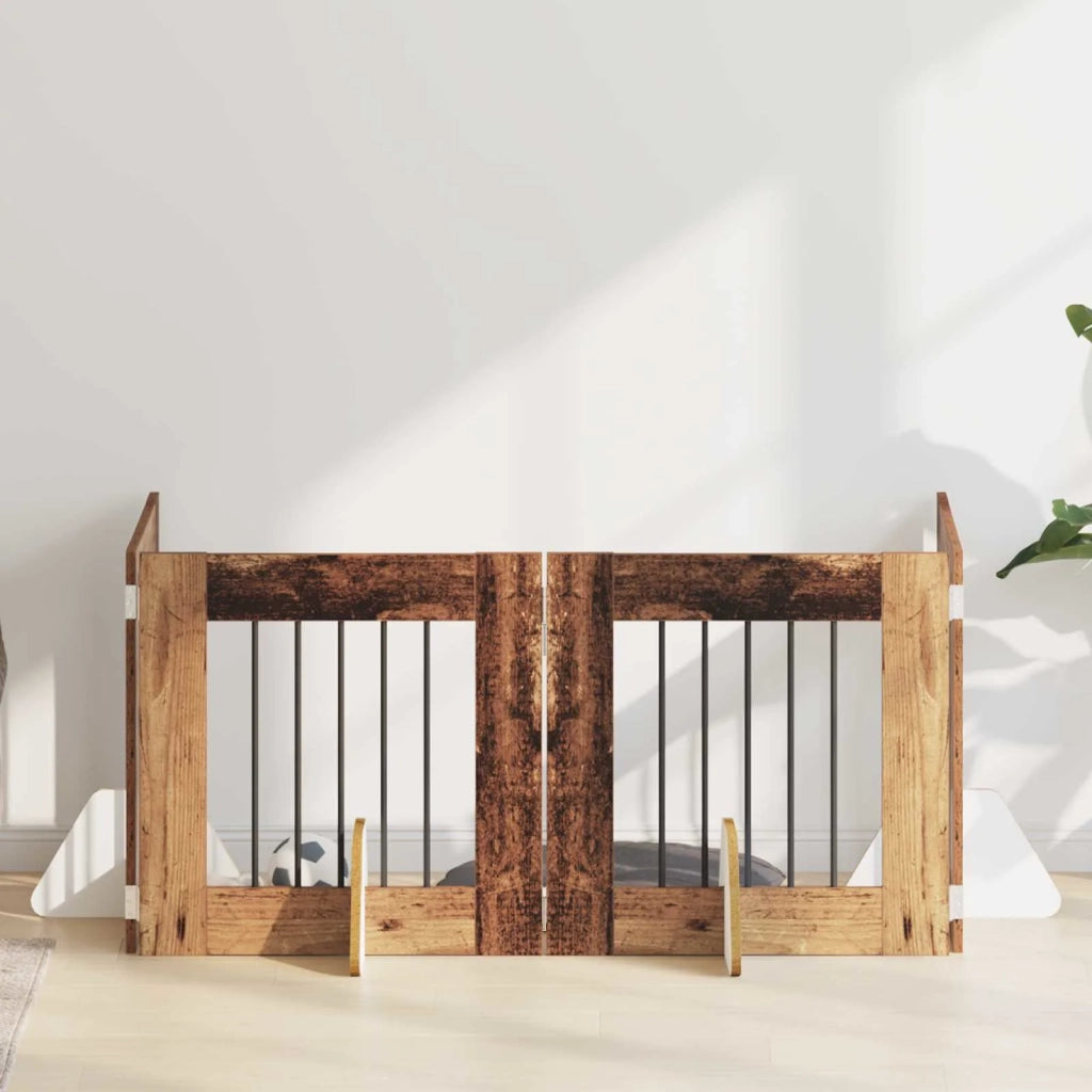 Cancello per cani con supporti 4 pz Legno antico 60 x 60 cm CFW2940353